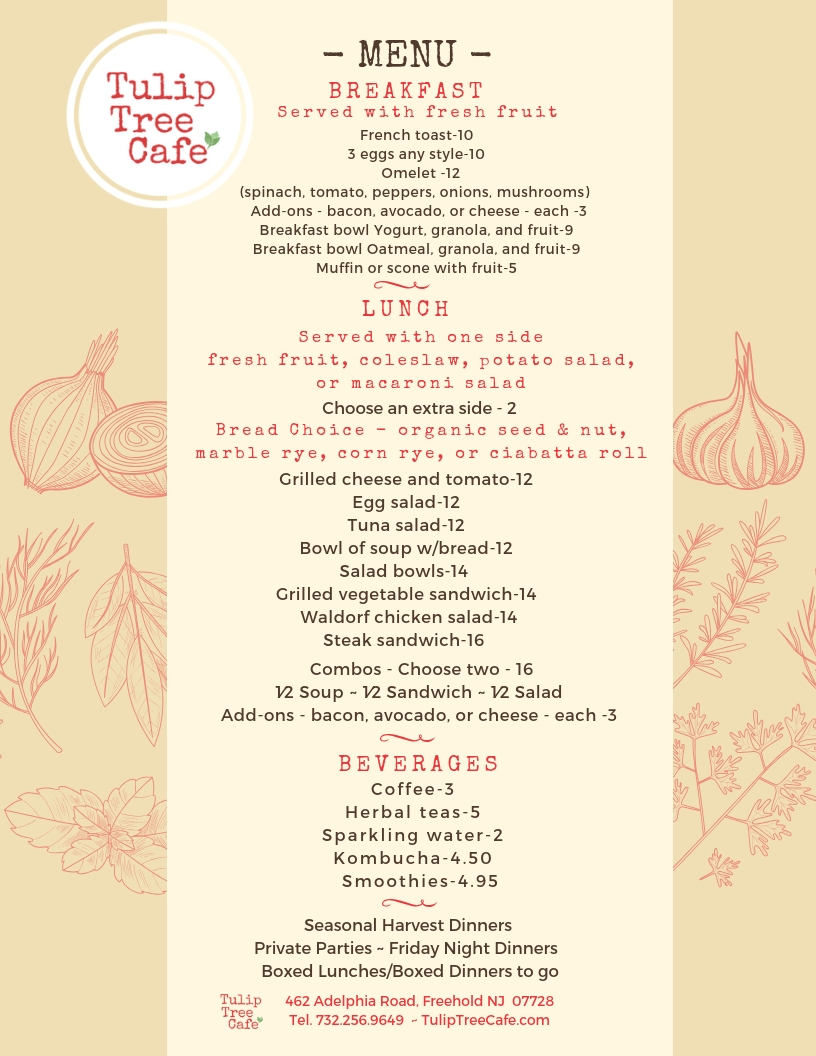 Our Menu — Tulip Tree Cafe